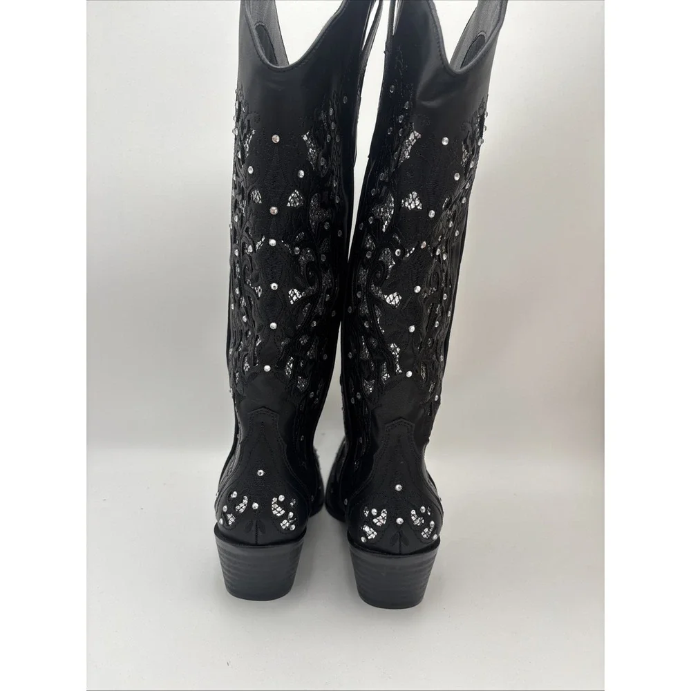 Rhinestone Crystal Women's Cowboy Boots- Mid Calf To Knee‎ High Size 7.5