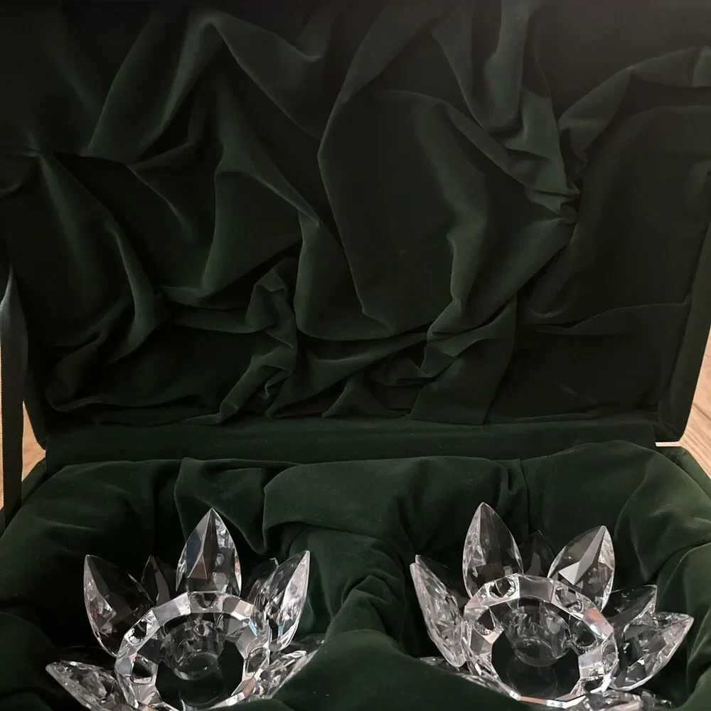 Smith Hawken Crystal Lotus Flower Candle Holders Set In Velvet Box Luxury‎