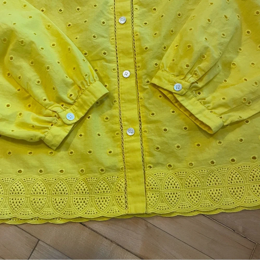 J. CREW Eyelet Lace Button Front Top Shirt Blouse Puff Sleeve Coquette Preppy