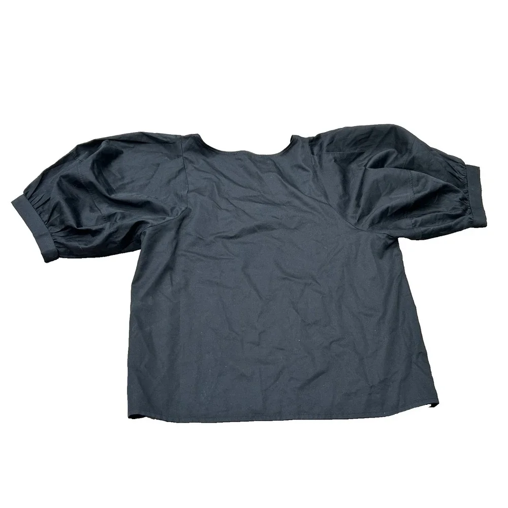 NWT Madewell Womens Black Relaxed Scoop Neck Puff-Sleeve Blouse Top Size‎ Small