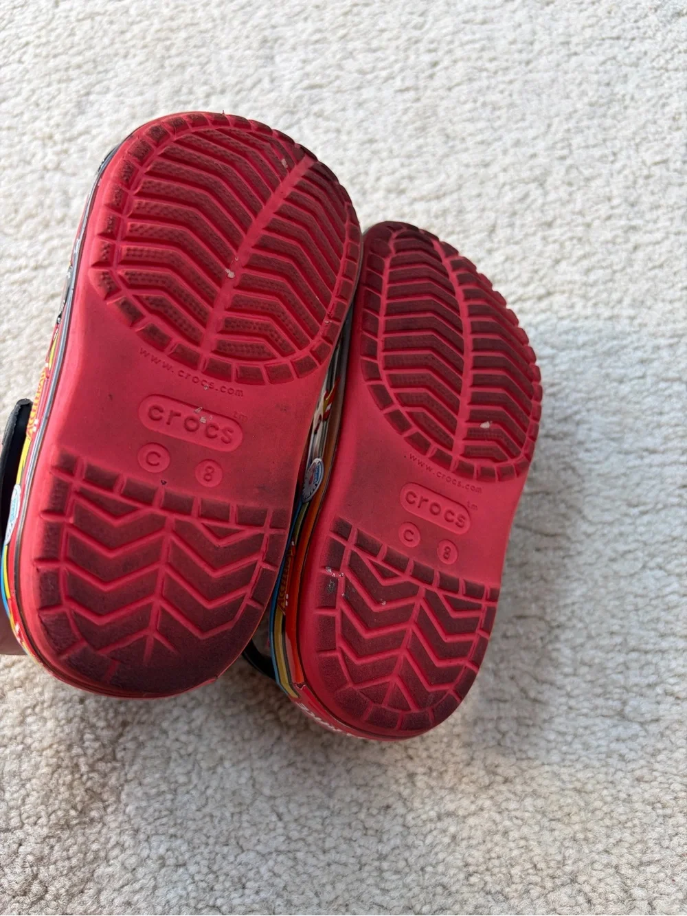 Crocs Toddler Size 8 Cars Lightning McQueen Fun Lab Rust-eze Red Flame Sandals