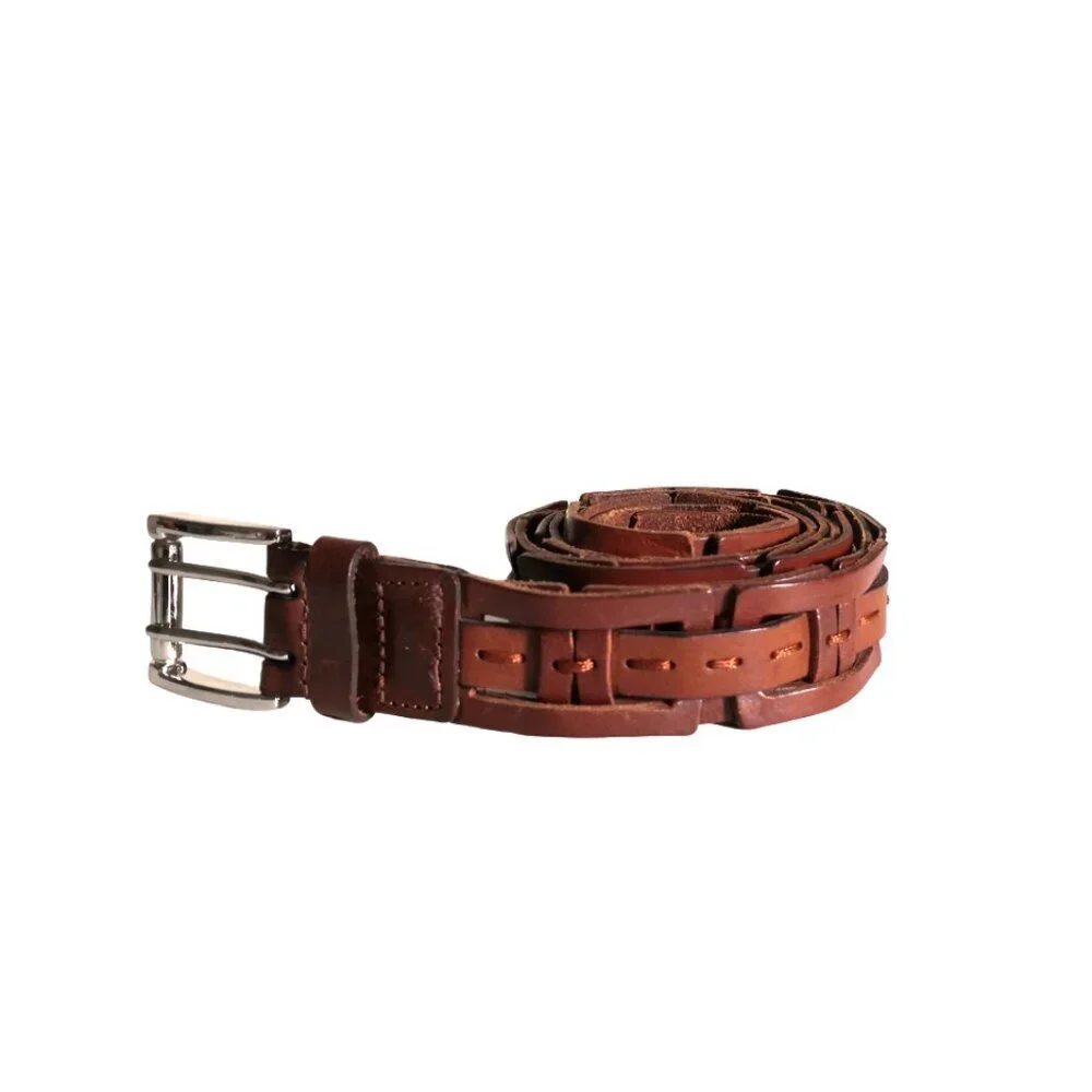 Genuine Leather Link Belt Silver Buckle 40