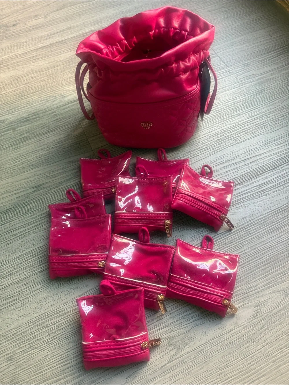 Fuchsia Drawstring Cosmetic Bag Set - Unbranded