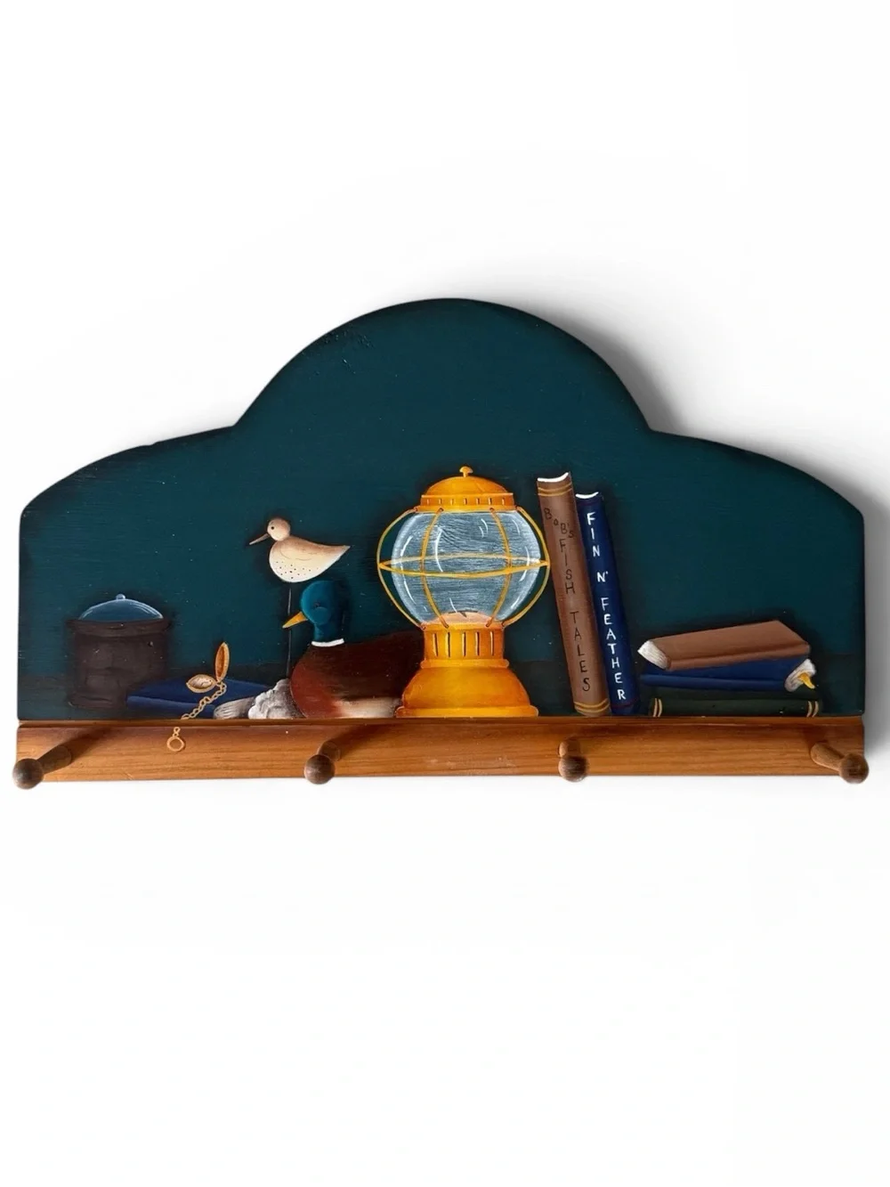 Nautical Shelf Hook Rack Wall Decor in Emerald Green and Yellow
