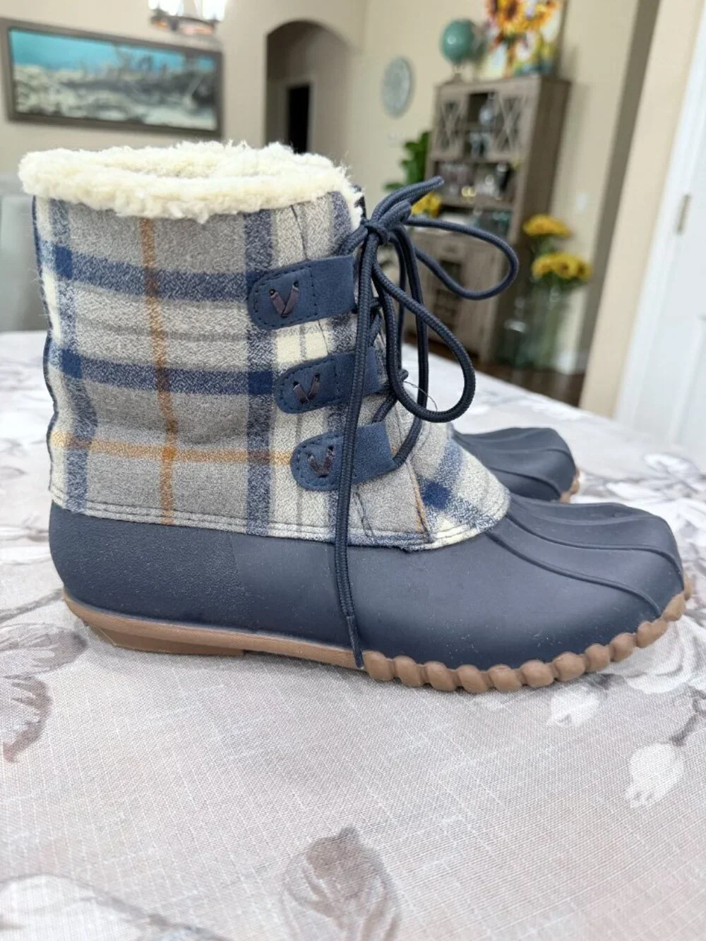 Jack Rogers Plaid Duck Boots Sherpa Lined Waterproof Rain Boots Women’s Size 9