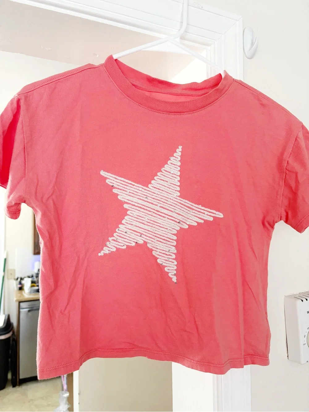 Gap Kids Coral Sequin Star Graphic Tee Girls Medium