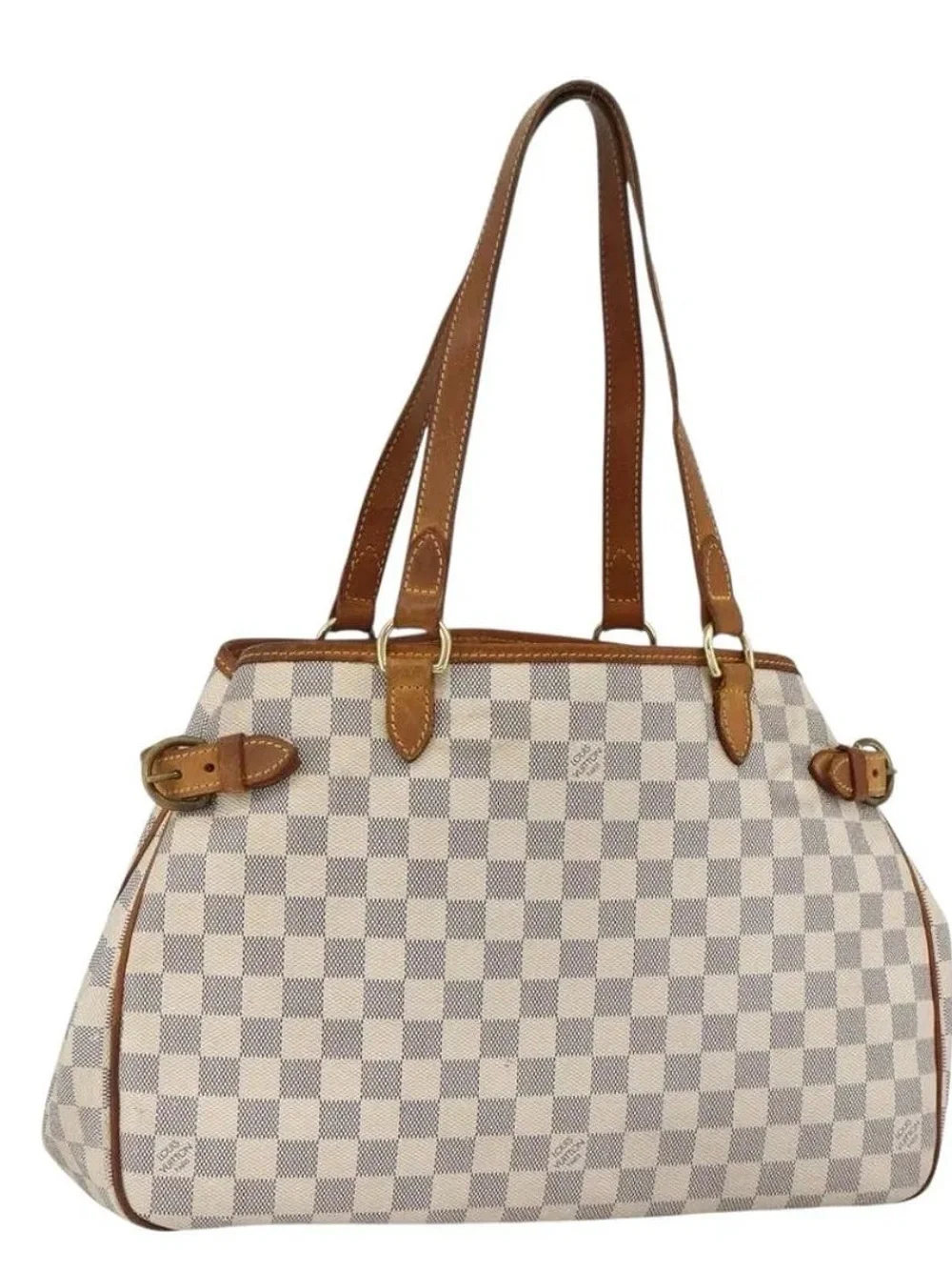 Louis Vuitton Damier Azur Canvas Tote with Brown Leather Trim