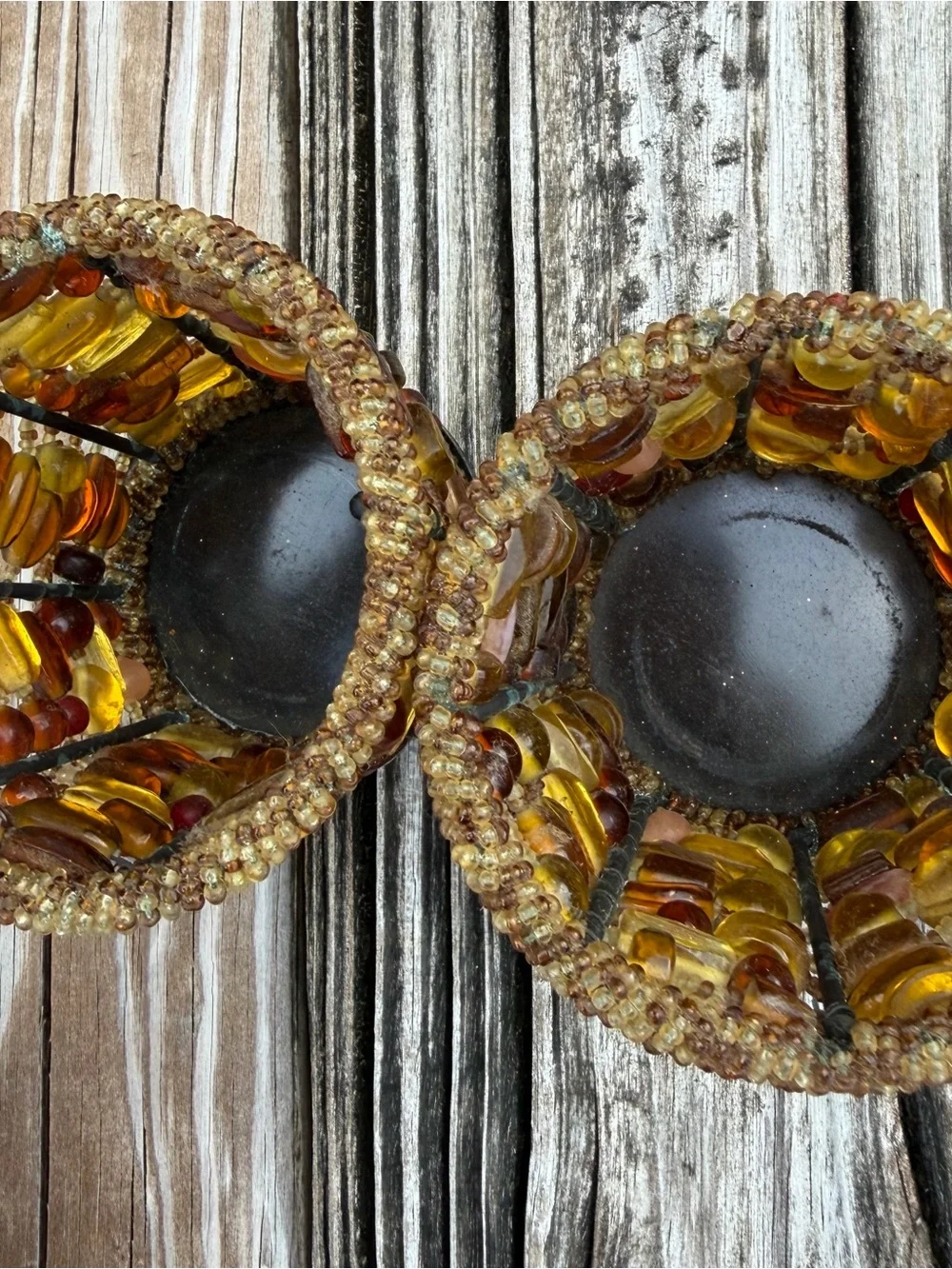 Pottery Barn Beaded Votive Candle Holders - Amber Multicolor