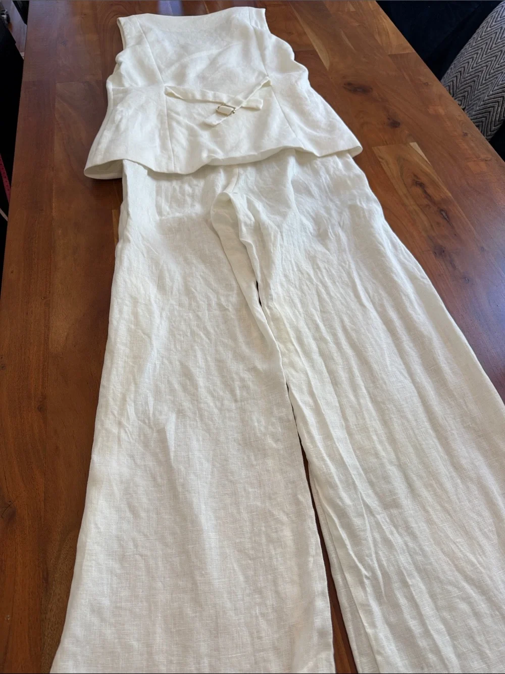 Mango Cream 100% Linen Sleeveless Button Jumpsuit