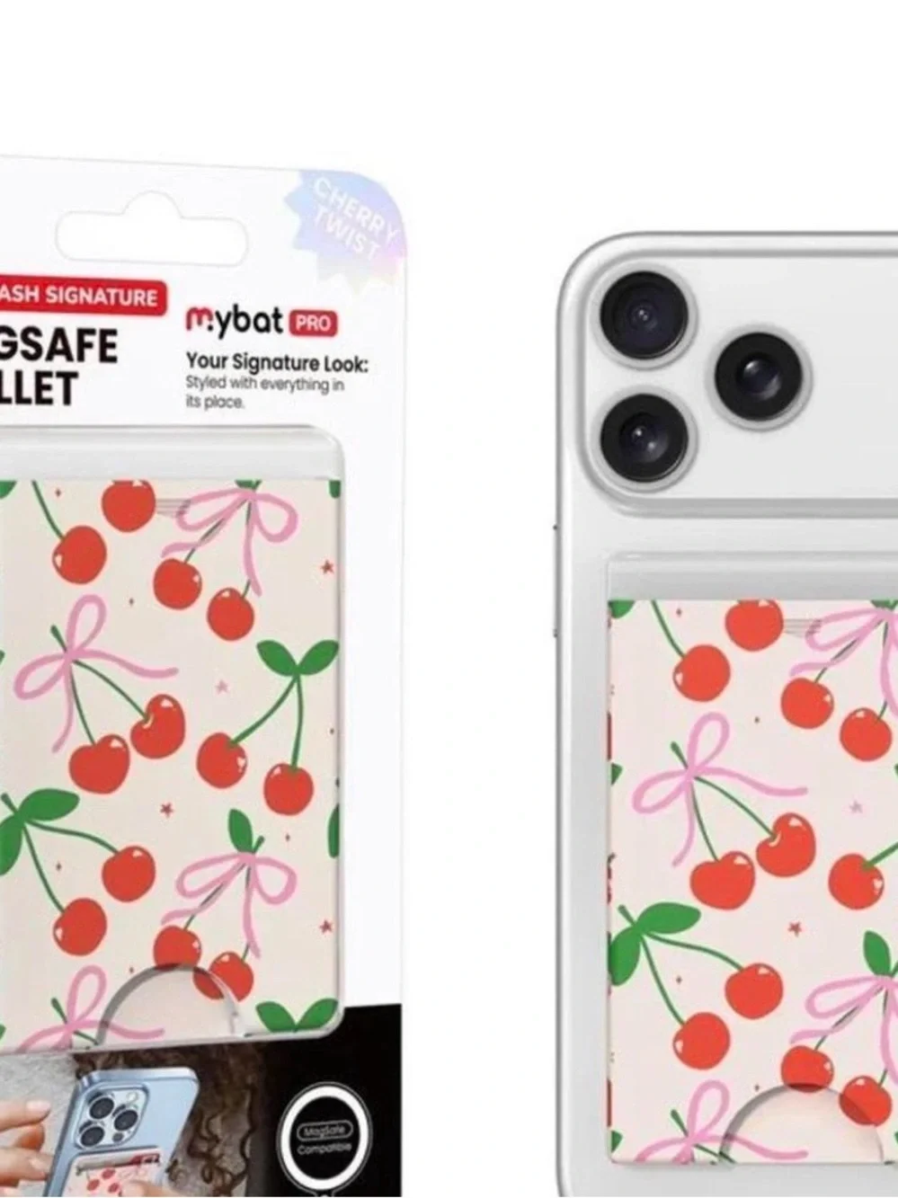 Cherry Twist MagSafe Wallet - Pink Cherry Design