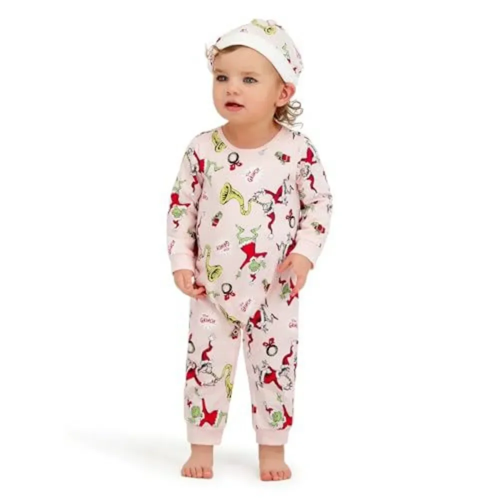 The Grinch Baby Unisex Long Sleeve Coverall and Hat, Pink, 6-9M