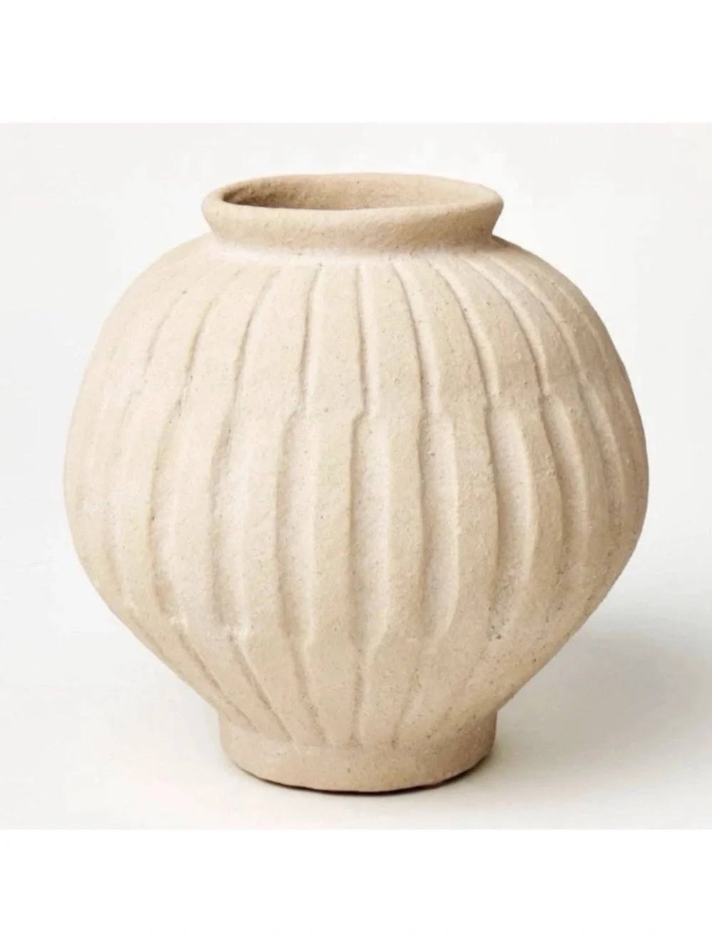 Studio McGee Threshold Cream Terracotta Tall Carved  Scalloped Fluted Vase NEW!