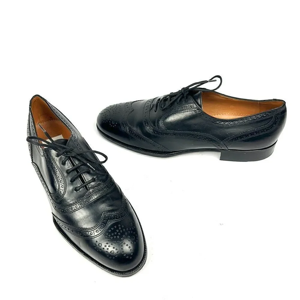 Bally Prestige Parawet Switzerland Leather Cap Toe Oxfords Black Wing Tips Shoes