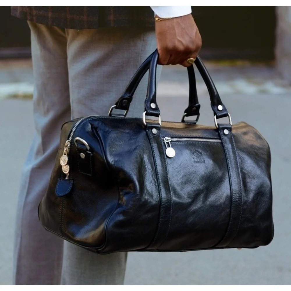 Time Resistance The Ambassadors Small Leather Overnight Bag Duffel Black NWT