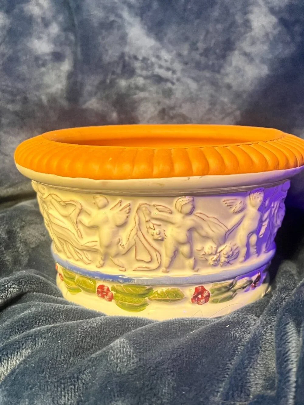 Vintage Roseville Donatello Art Pottery Jardiniere with Cherub motif