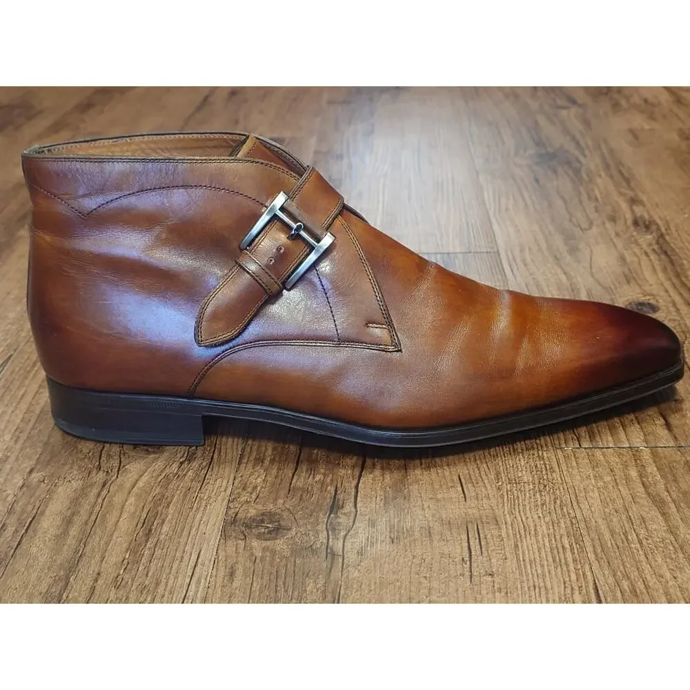 Magnanni Men’s 12M Brown Burnished Leather Dress Chukka Boots