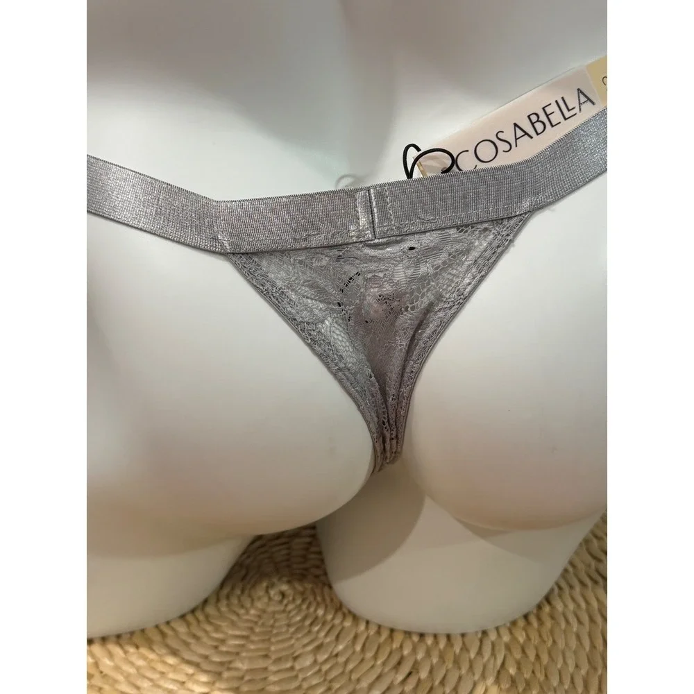 Cosabella Never Say Never Luxury Floral Lace Lace Italian Thong Varanasi Gray S