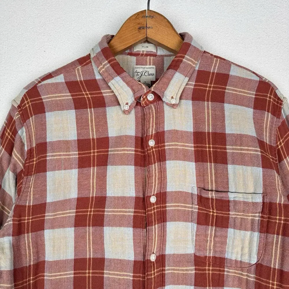 J.Crew Shirt Men’s L Double Weave Slim Fit Plaid Shirt‎ Burnt Orange Red