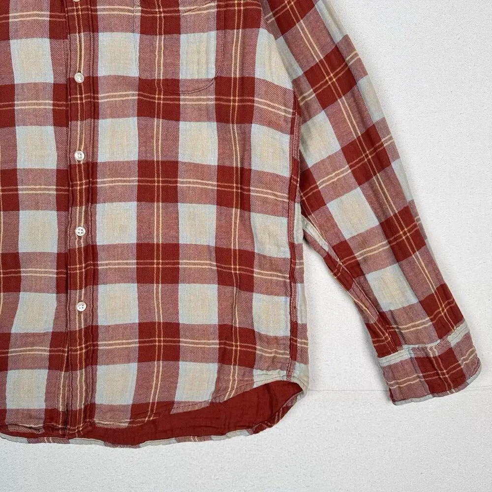 J.Crew Shirt Men’s L Double Weave Slim Fit Plaid Shirt‎ Burnt Orange Red