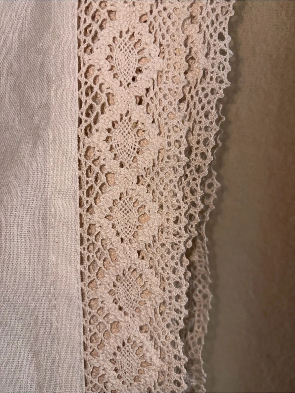 Pair Lush Decor Linen Look Beige Curtain Panels with White Lace Trim -NWT
