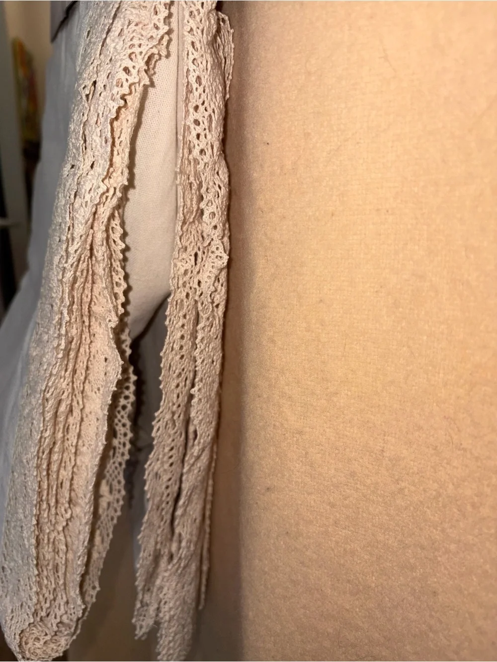 Pair Lush Decor Linen Look Beige Curtain Panels with White Lace Trim -NWT