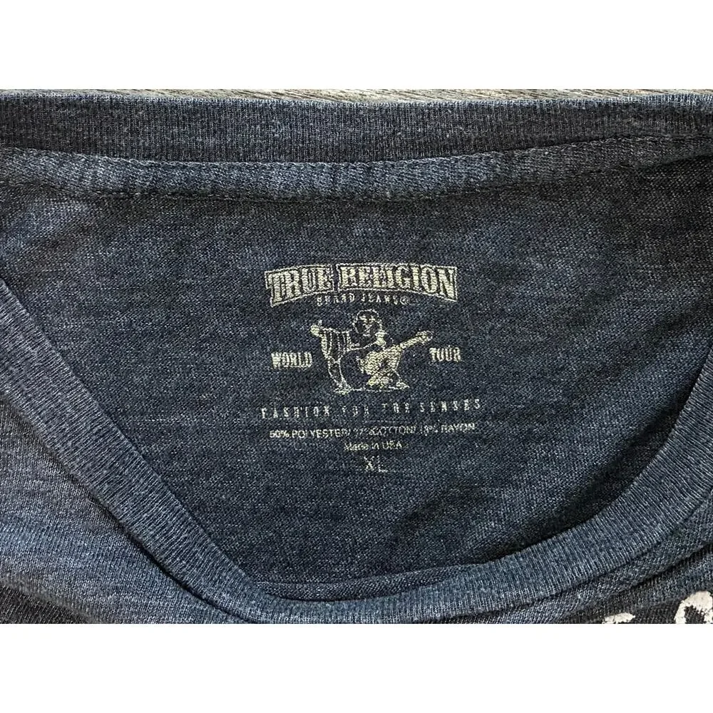 VTG Y2K True Religion Mens XL Grey White T-shirt Made in USA Buddha Brand Soft