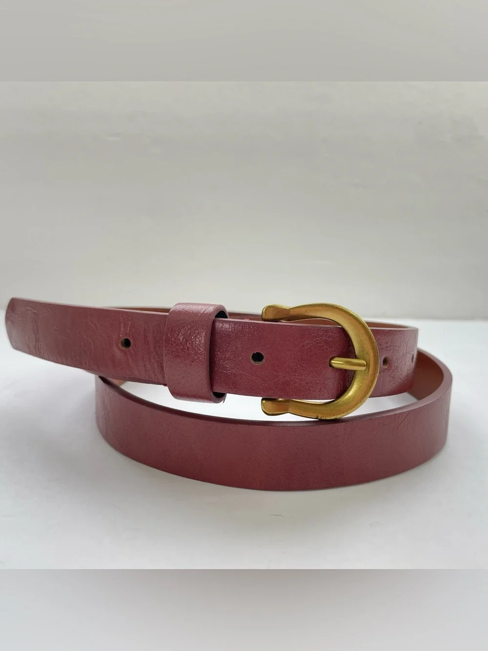 Women's Deep Berry Vegan Leather Belt with‎ Gold-Tone Buckle