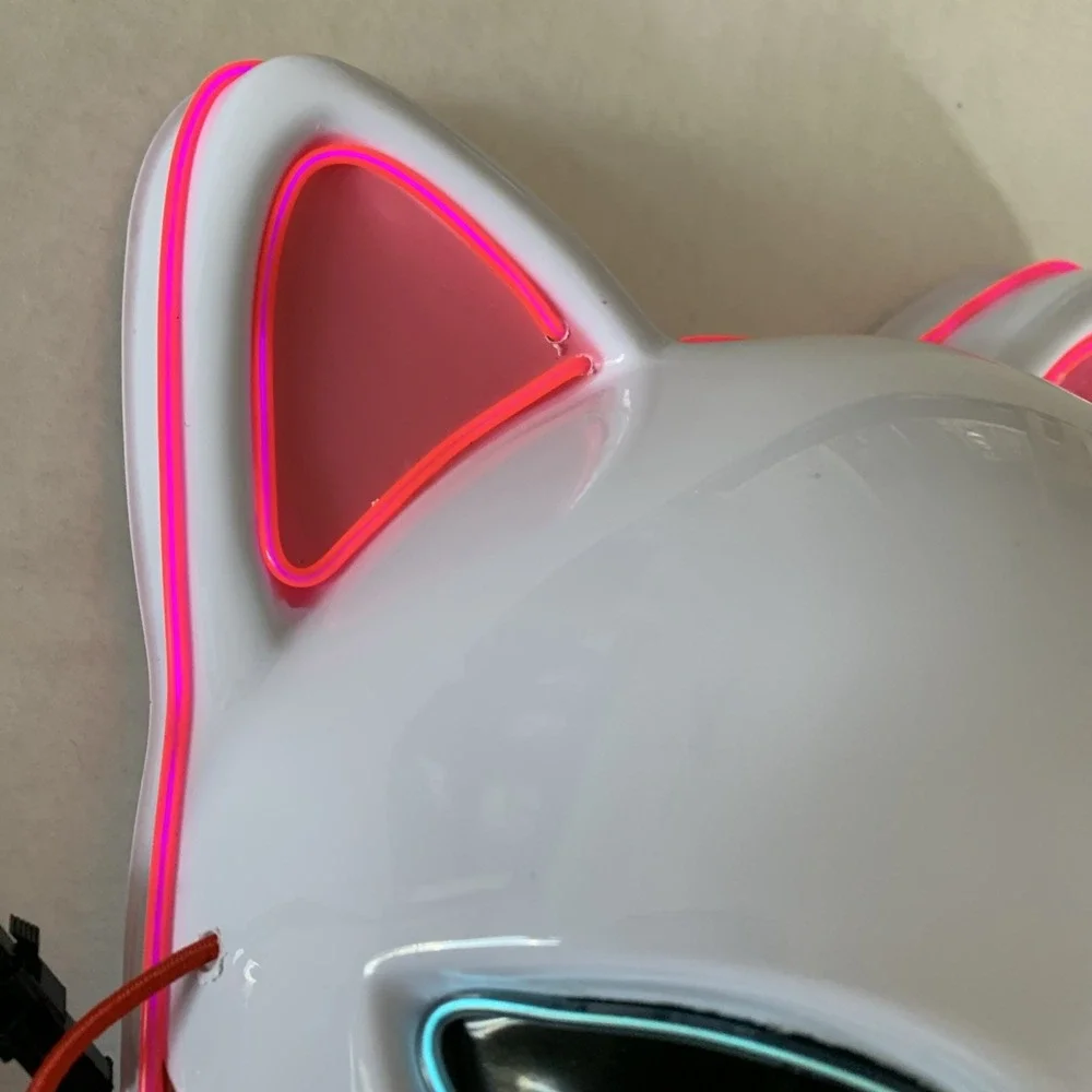 Anime Demon Slayer LED‎ Light up Mask White W Pink And Blue Light Halloween