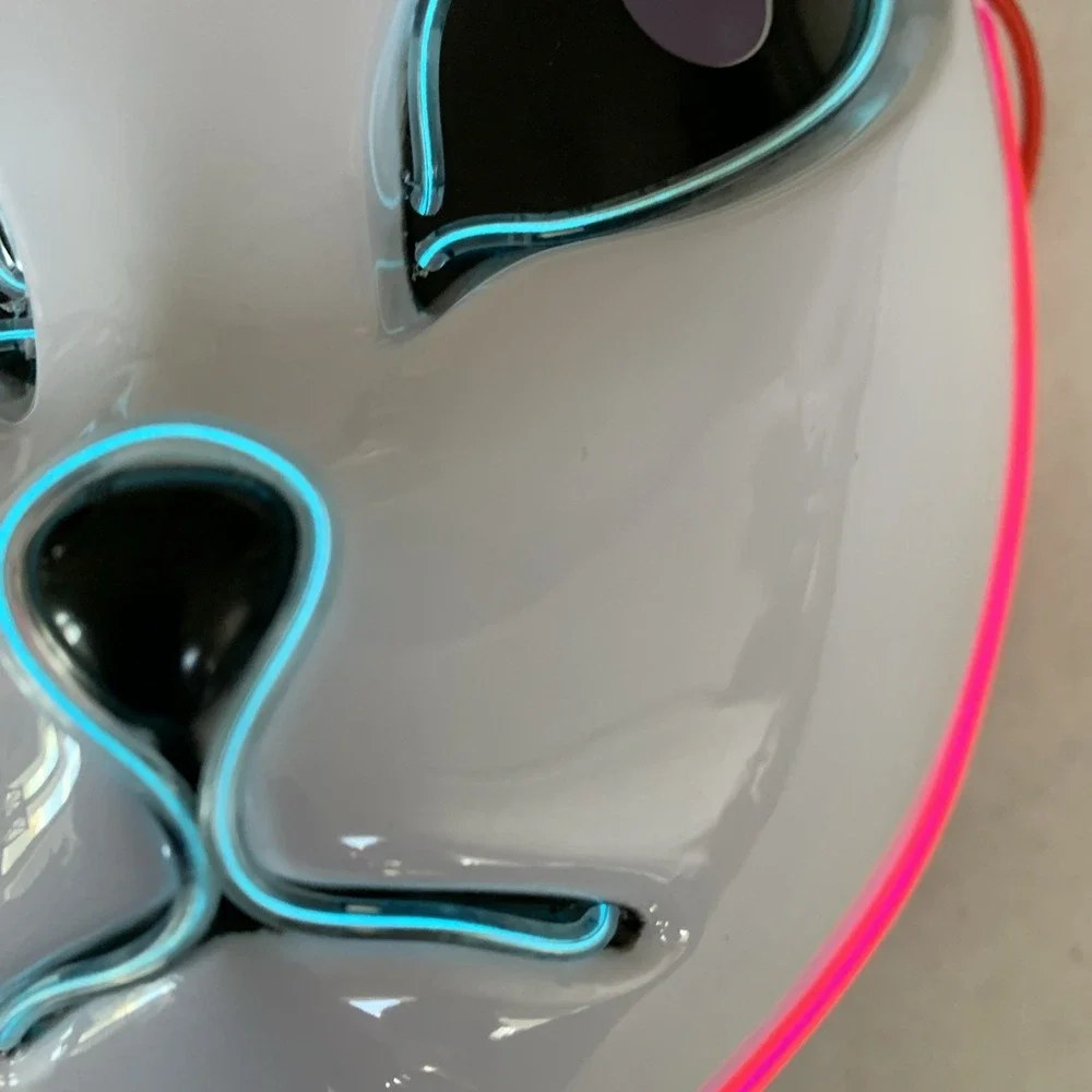 Anime Demon Slayer LED‎ Light up Mask White W Pink And Blue Light Halloween