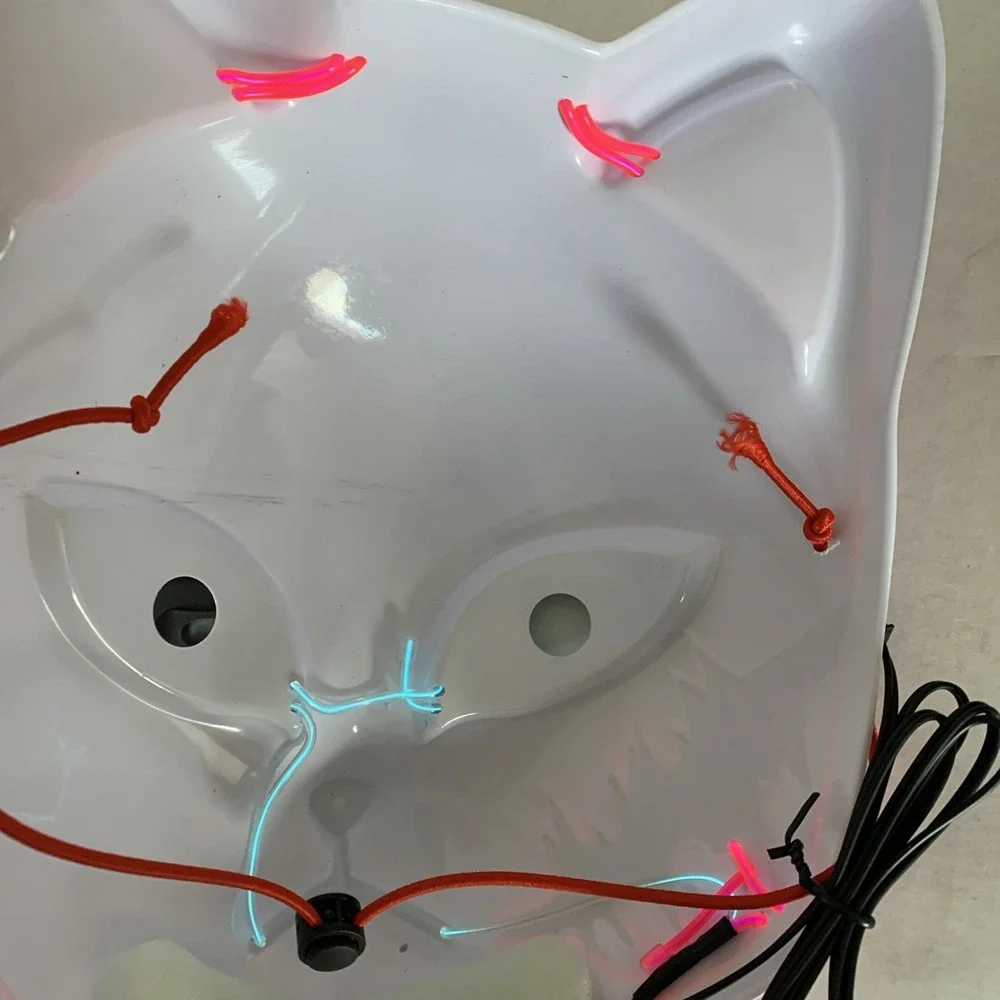 Anime Demon Slayer LED‎ Light up Mask White W Pink And Blue Light Halloween