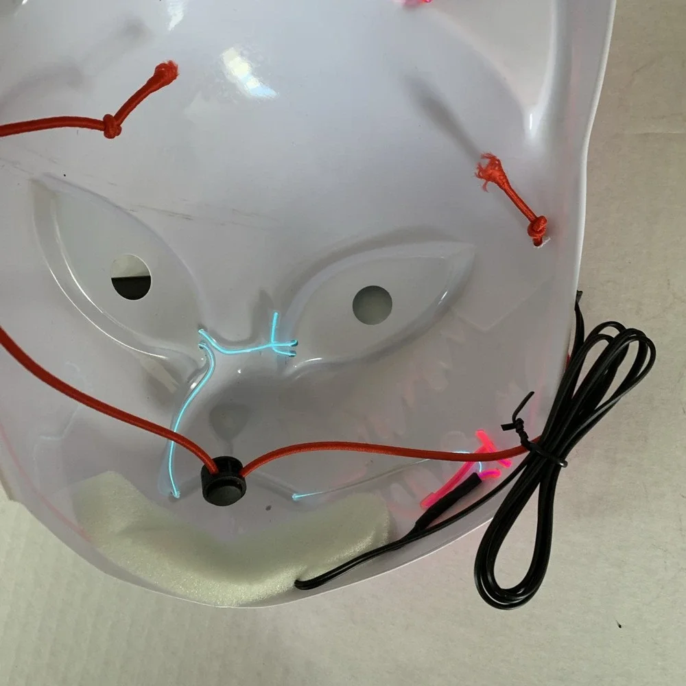 Anime Demon Slayer LED‎ Light up Mask White W Pink And Blue Light Halloween