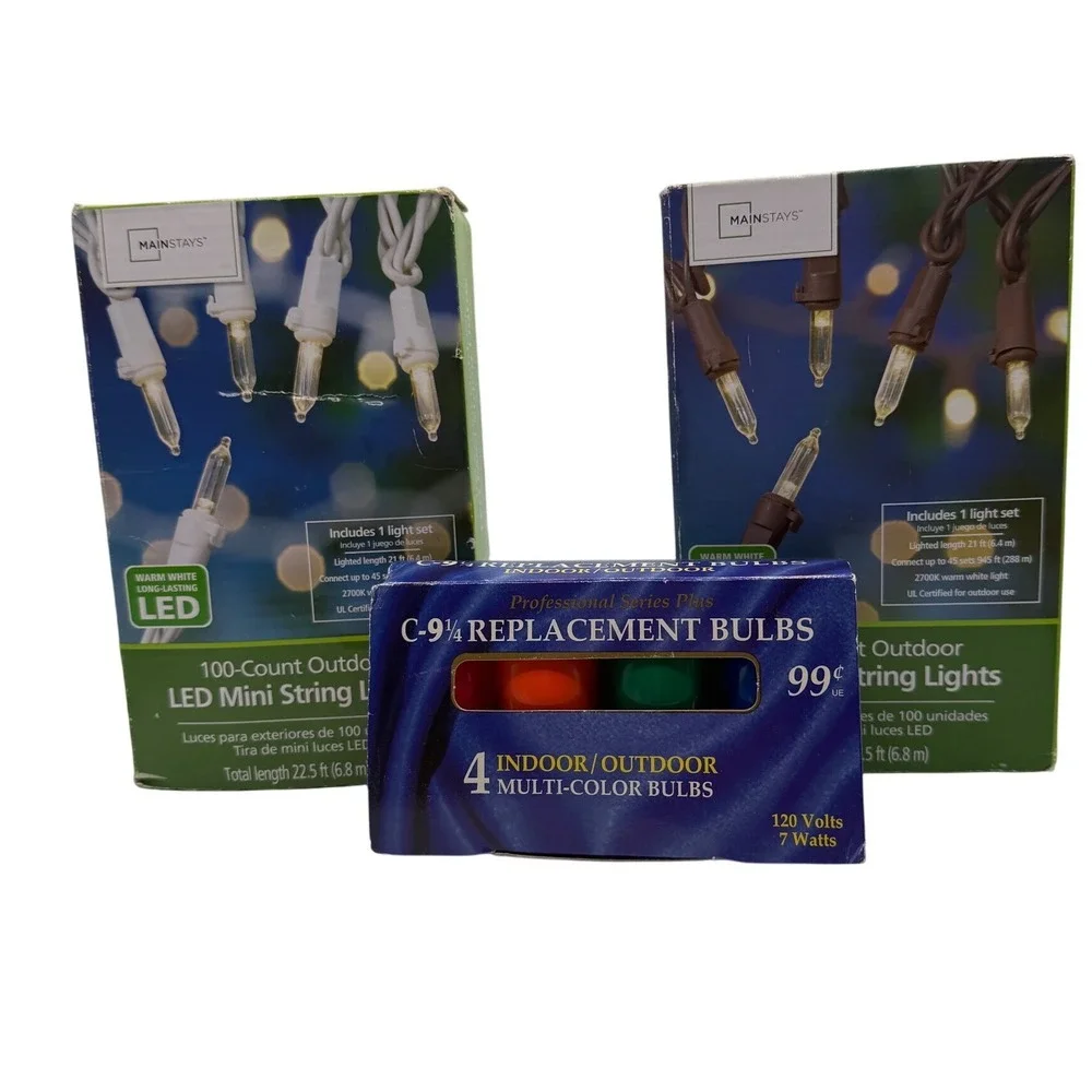 Mainstays 100 Count Outdoor LED Mini String Lights Warm White Multicolor‎ Bulbs