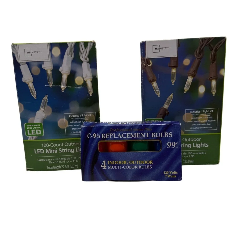 Mainstays 100 Count Outdoor LED Mini String Lights Warm White Multicolor‎ Bulbs