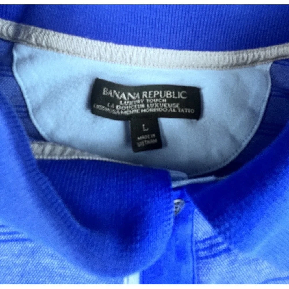 Banana‎ Republic Luxury Touch Polo Shirt Men's L Blue Stripe Soft Cotton