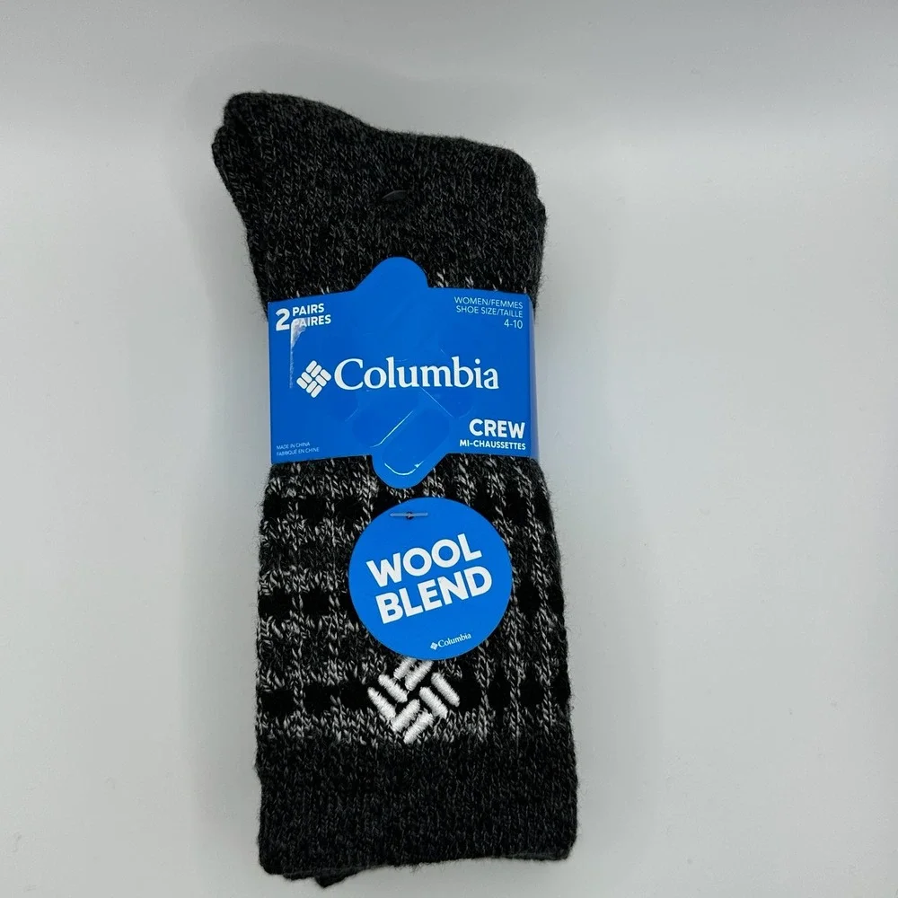 Columbia Crew Socks Women Size 4-10 Black Grey NWT Wool Blend 2-Pack