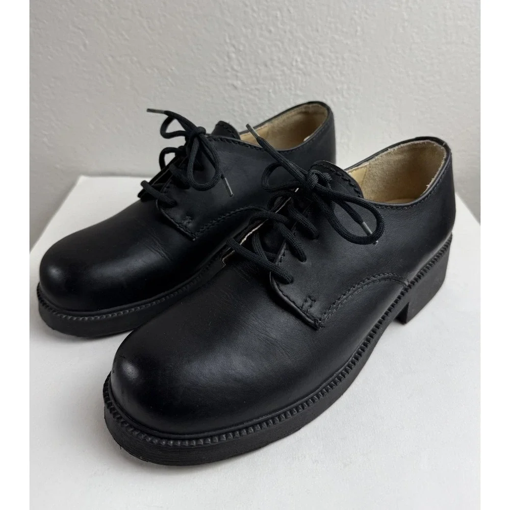 MIA Y2K Blk Leather Oxford Platform Chunky Heel Shoe Sz7 90s‎ Grunge Goth Witchy