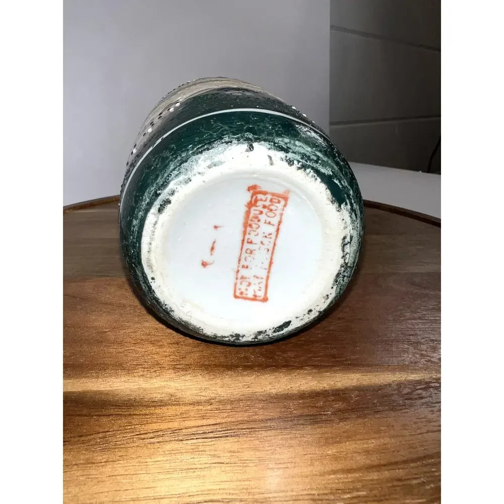 Vintage Floral Vase Ceramic Dark Green Floral Design‎ Home Decor Accent
