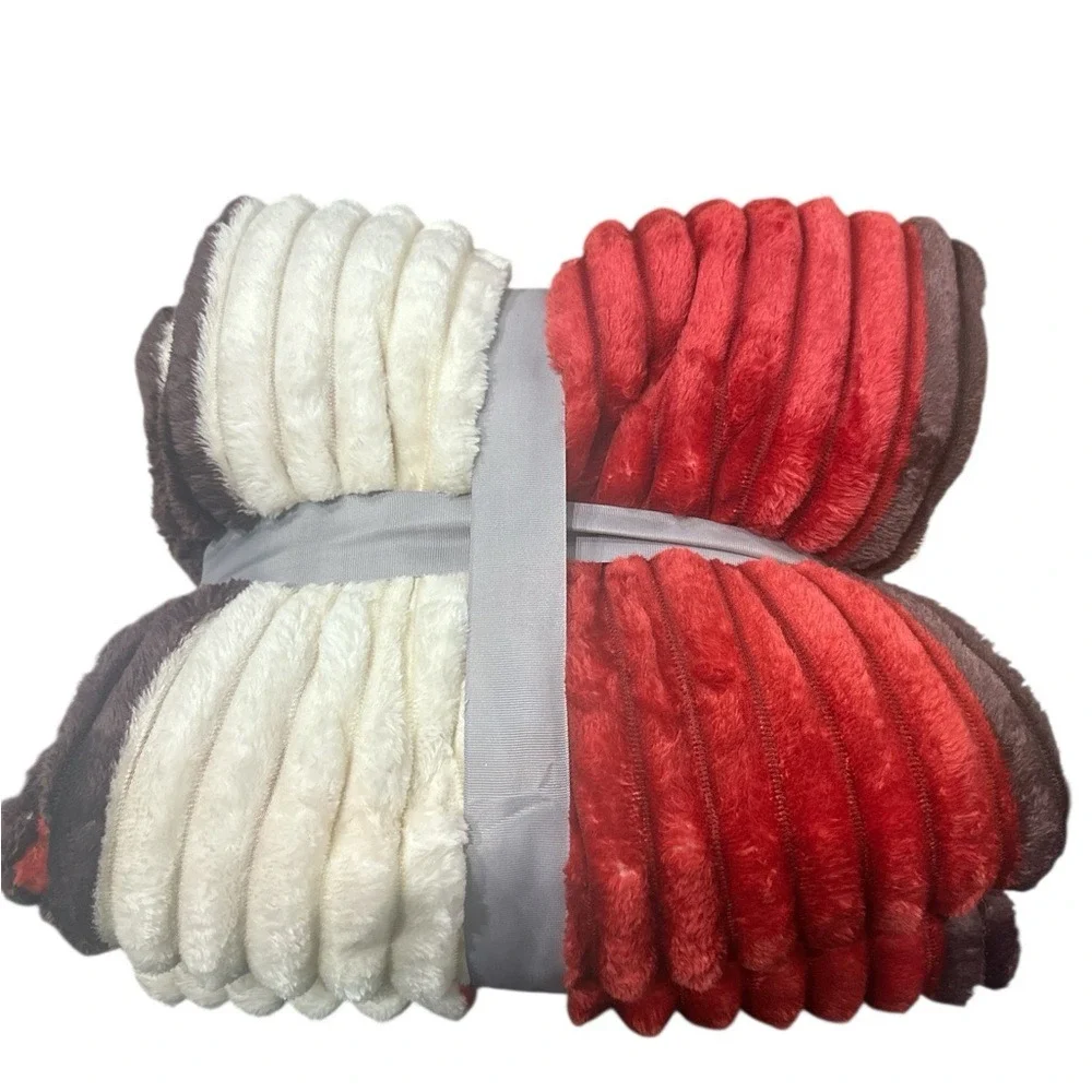Super Soft King Size Blanket - Red, White, and Brown, New in Package