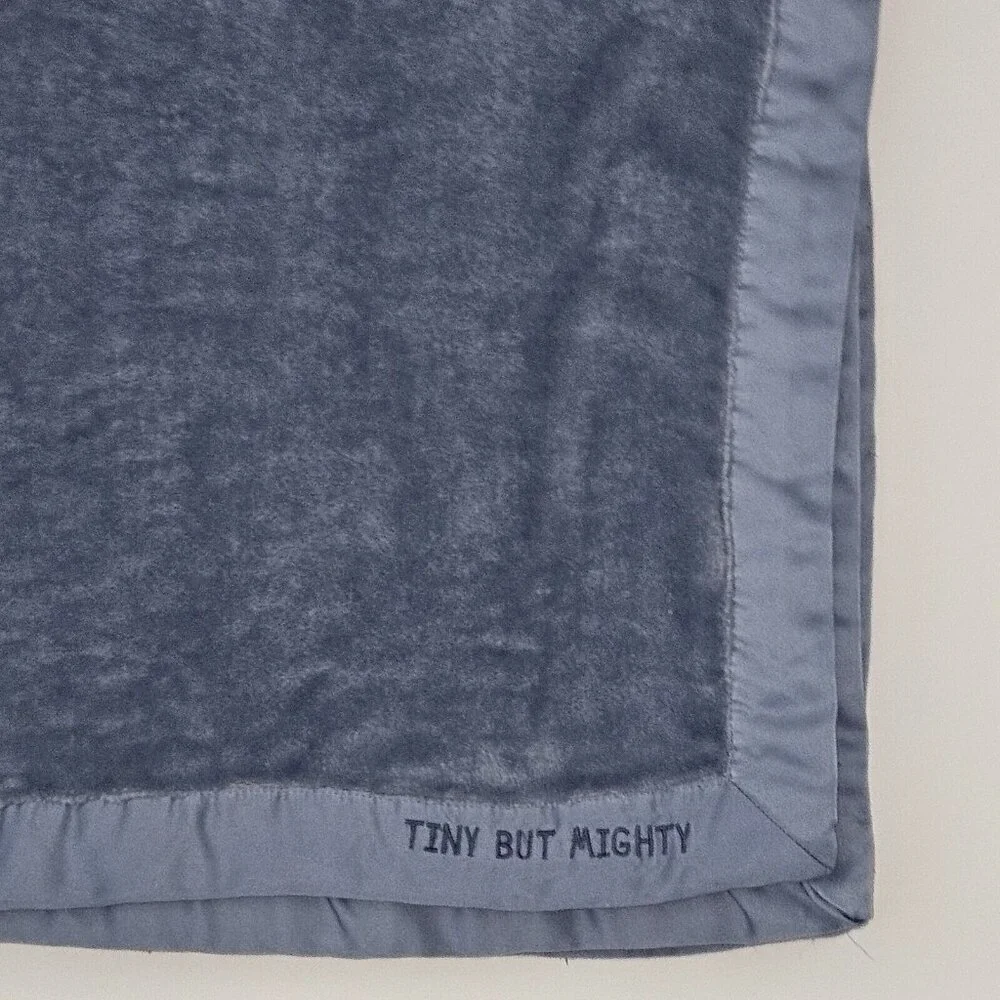 Carter's TINY BUT MIGHTY Solid Blue Fleece Baby Blanket Satin Trim 27x40