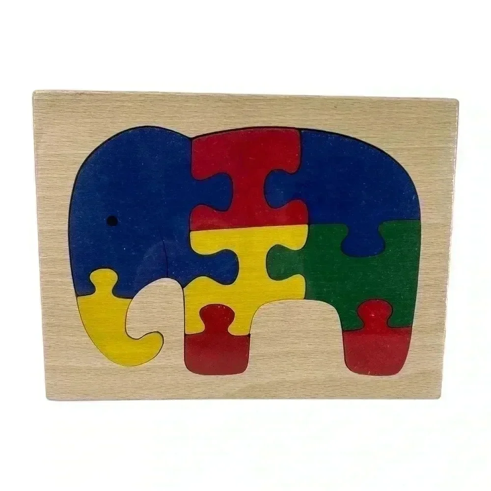 HANDMADE HAND-PAINTED WOODEN ELEPHANT PUZZLE TOXIC-FREE KIDS LEARNING TOY GIFT