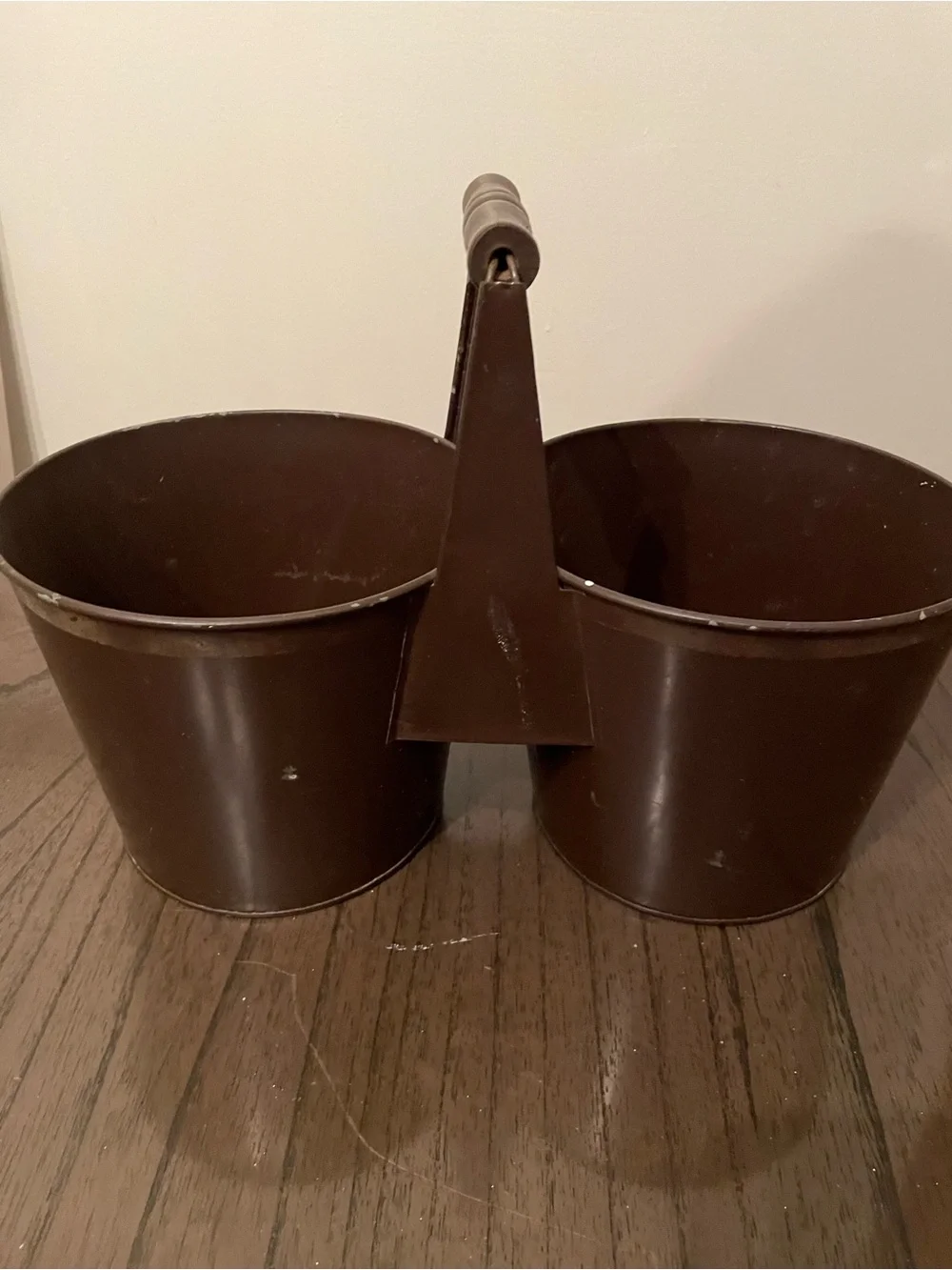 Brown Metal Double-Handled Bucket Caddy - Rustic Home Accent