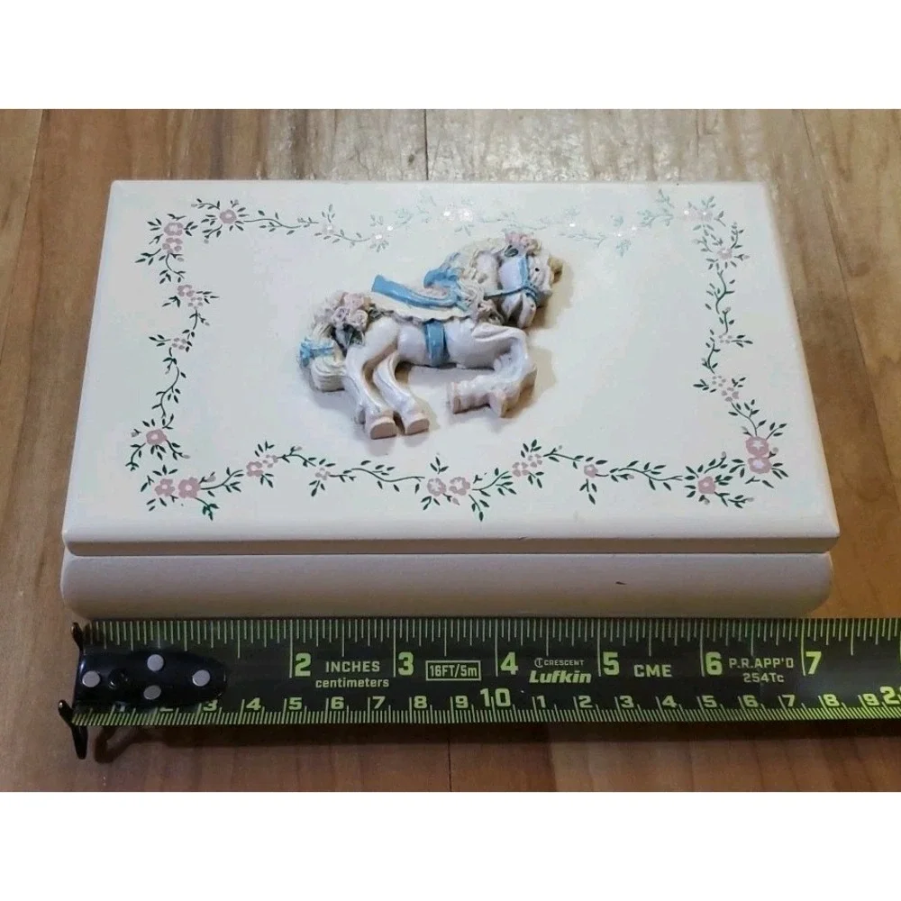 Vintage Wood Childrens Jewelry‎ Trinket Keepsake Box With Hinged Lid Horse Pony