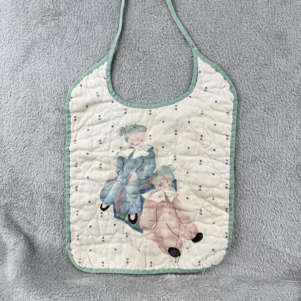 Vintage‎ 1980s Primitive Quilted Bib Clowns Baby Shower Gift Feeding