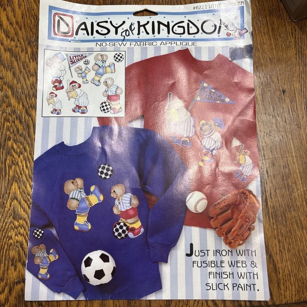 Vtg Daisy Kingdom No Sew Fabric Appliqué Little‎ Slugger Teddy Bear