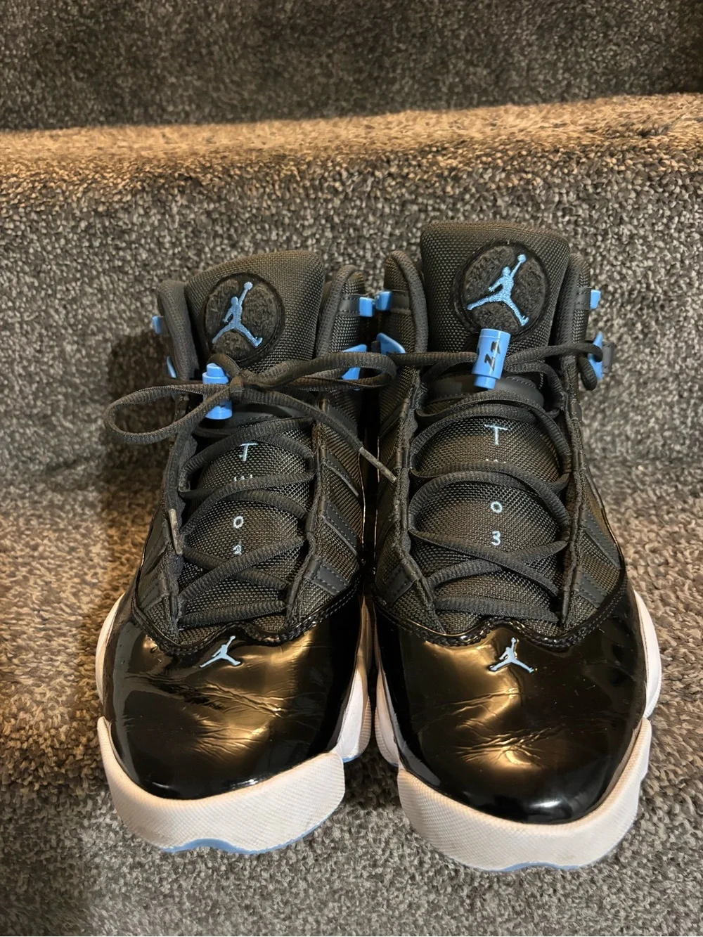 jordan 6 rings Black and university Blue size 12 like new Authentic