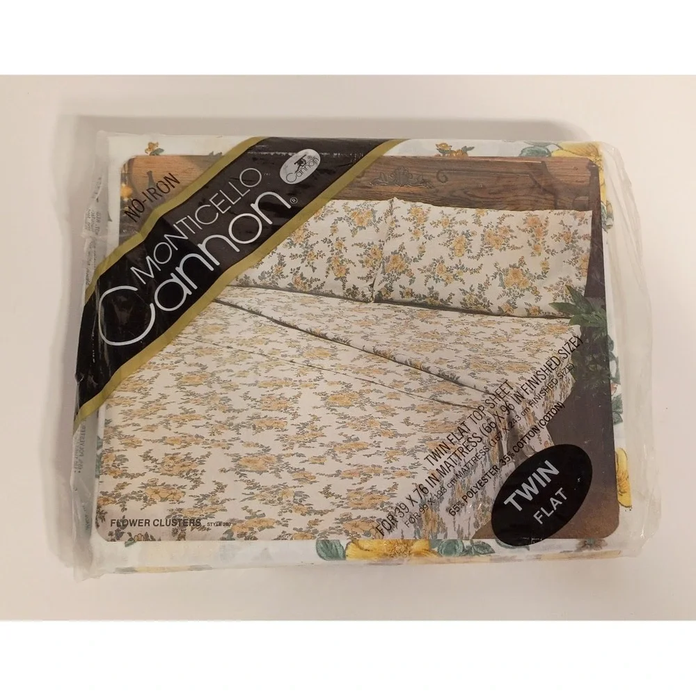 NOS Vintage Cannon Monticello Flower‎ Clusters Floral Twin Flat Top Sheet 66X96