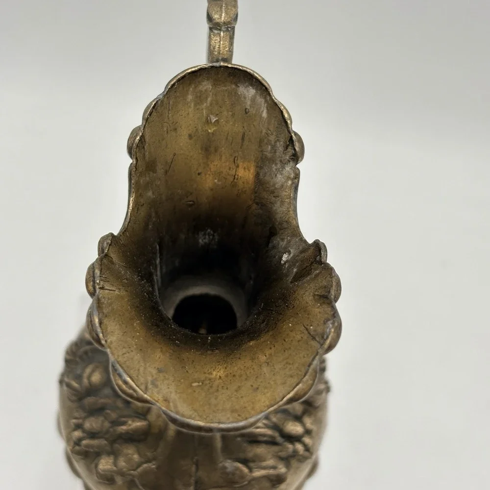 Vintage Solid Brass Ornate  Floral Vase Pitcher Made in Italy 7