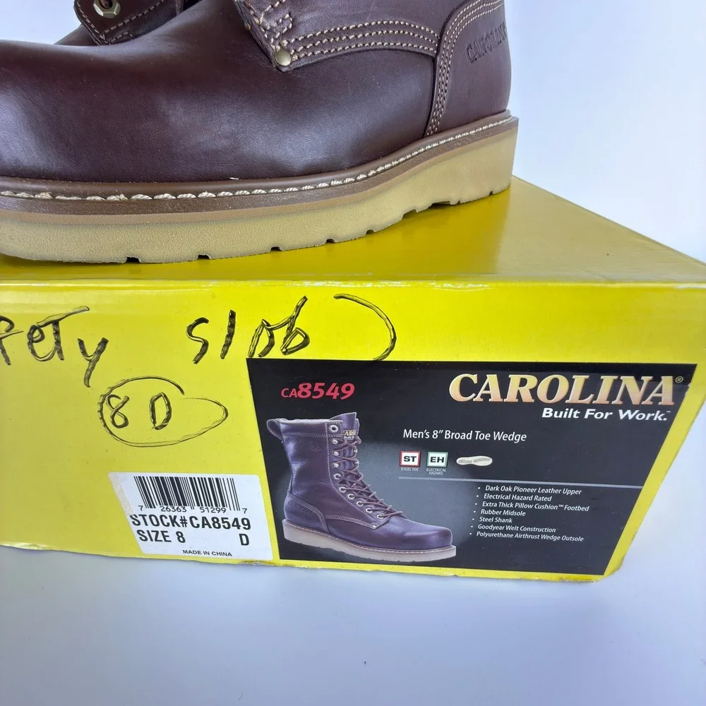 Carolina CA8549 Mens 8 D Brown Leather Soft Toe Steel Shank Work Boots‎ NIB
