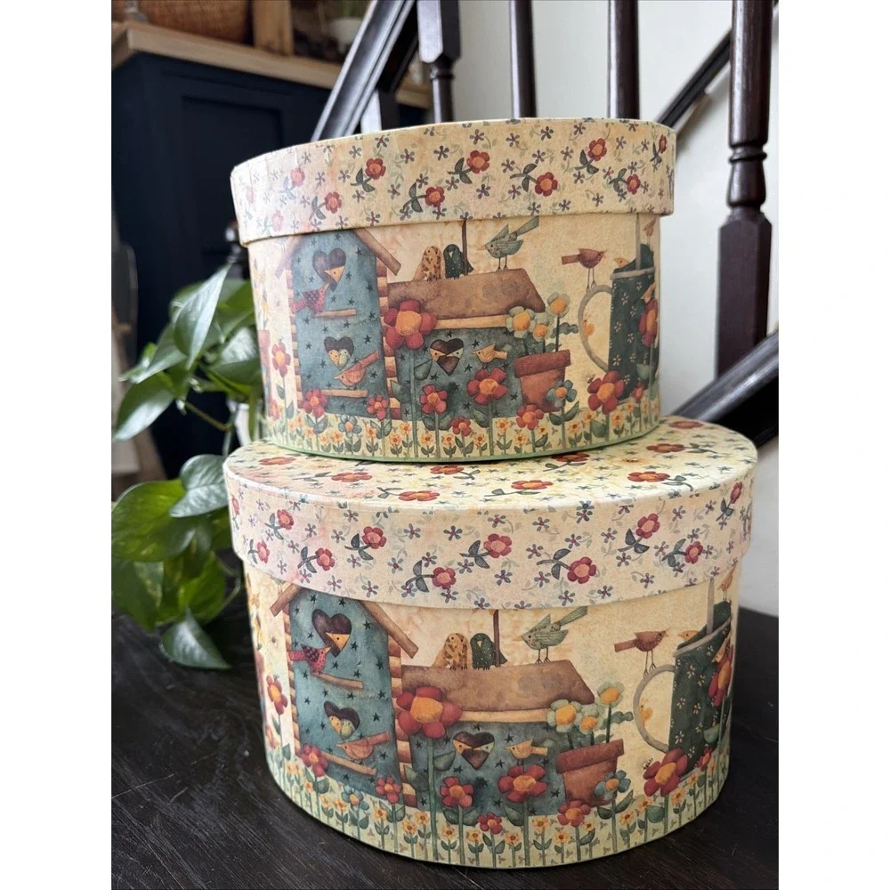 Set Of 2 Bob's Boxes Birdsong Floral Garden‎ Storage Keepsake Container