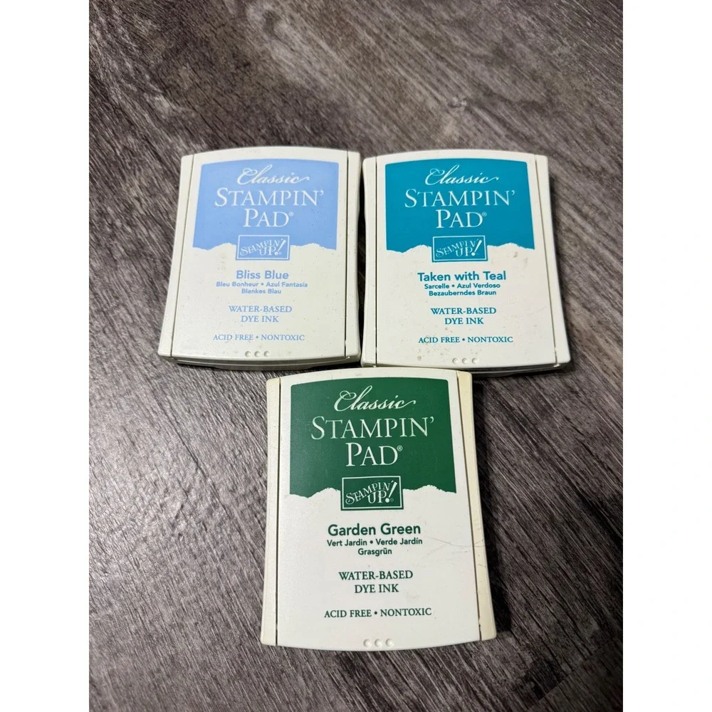 Stampin Up Classic Stampin Pad Lot of 3‎ Garden Green Taken with Teal Bliss Blue